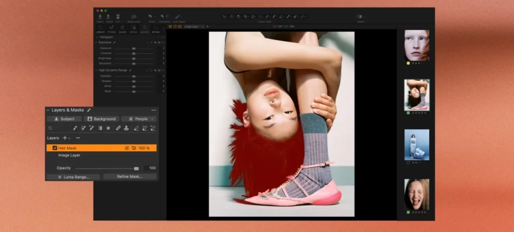 screenshot della schermata di lavoro di capture one